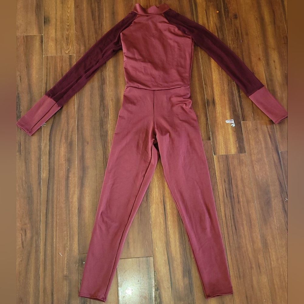 Kizzi Girl's Maroon Long-Sleeve Jazz Dance Costume Jumpsuit One-piece